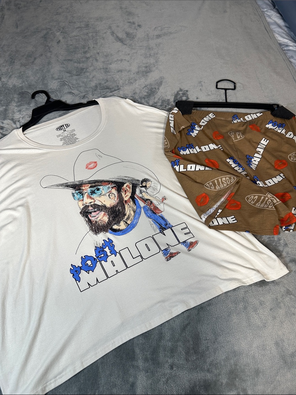 NWT White Post Malone Graphic Pajama Set - White Top & Brown Shorts Sz 3X